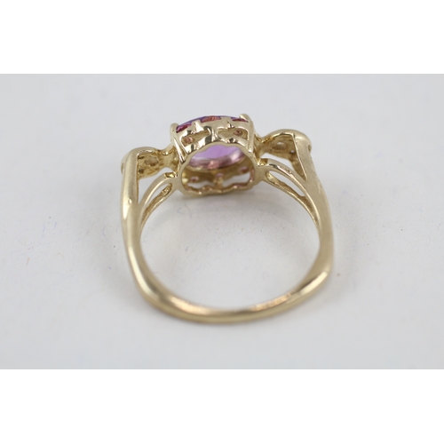 55 - 9ct gold amethyst, diamond & tourmaline dress ring (2.9g) Size  N