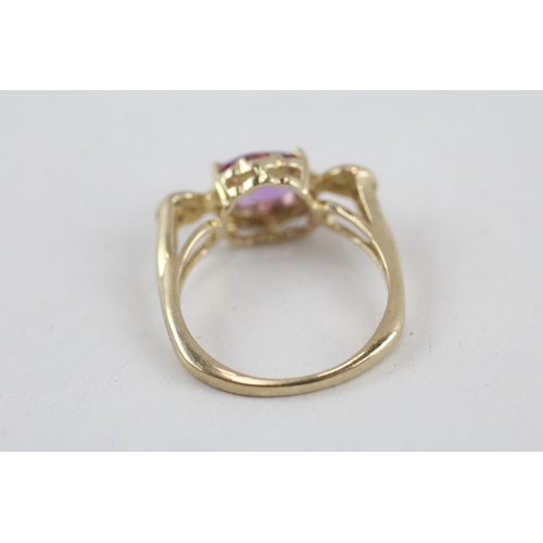 55 - 9ct gold amethyst, diamond & tourmaline dress ring (2.9g) Size  N