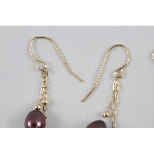 62 - 2x 14ct gold vari-hue cultured pearl drop earrings (3.4g)