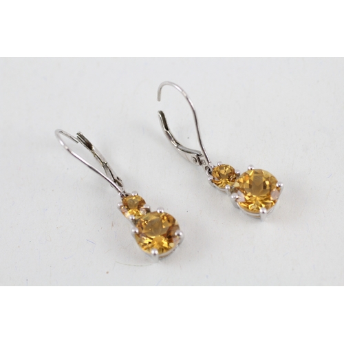 73 - 9ct gold graduated citrine drop earring (2.3g)