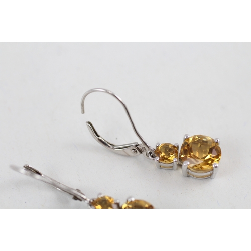 73 - 9ct gold graduated citrine drop earring (2.3g)