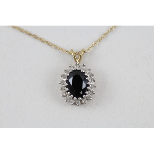 75 - 9ct gold sapphire & diamond cluster pendant (2.5g)