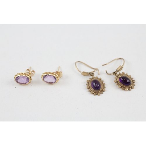 79 - 2x 9ct gold amethyst drop & stud earrings (2.4g)