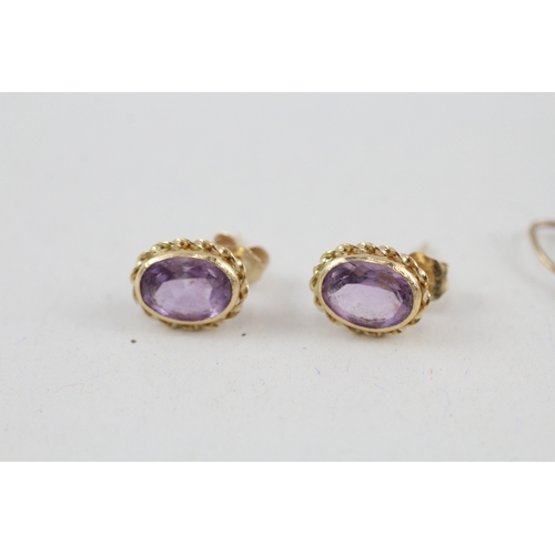 79 - 2x 9ct gold amethyst drop & stud earrings (2.4g)