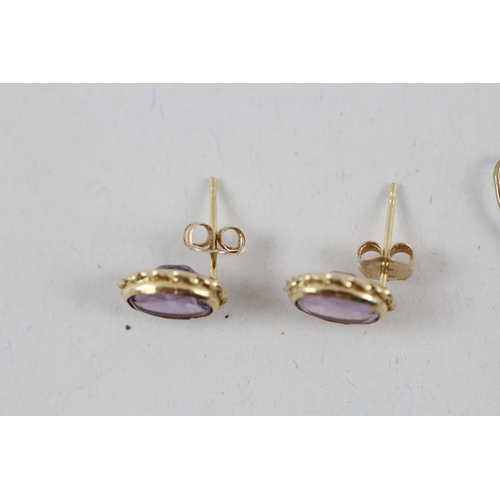 79 - 2x 9ct gold amethyst drop & stud earrings (2.4g)