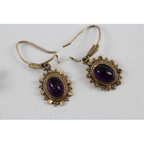 79 - 2x 9ct gold amethyst drop & stud earrings (2.4g)