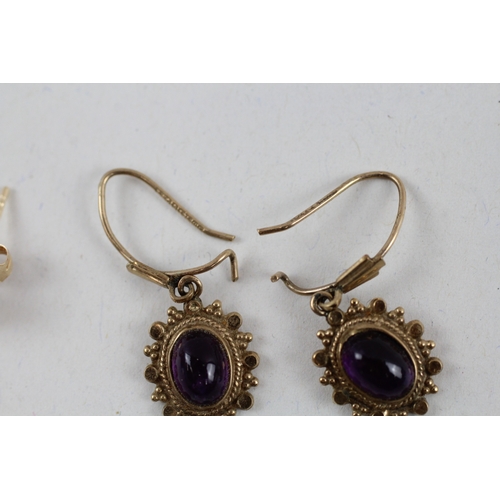 79 - 2x 9ct gold amethyst drop & stud earrings (2.4g)