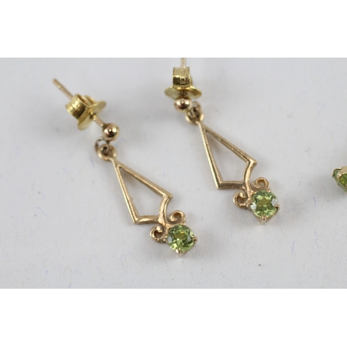 80 - 2x 9ct gold peridot stud & drop earrings (1.7g)