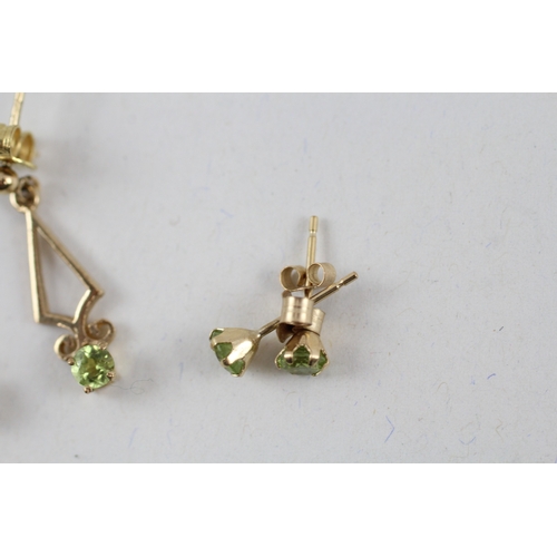 80 - 2x 9ct gold peridot stud & drop earrings (1.7g)