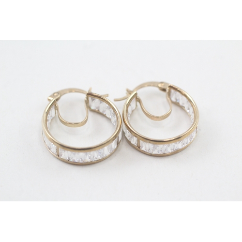 86 - 9ct gold cubic zirconia hoop earrings (4.9g)