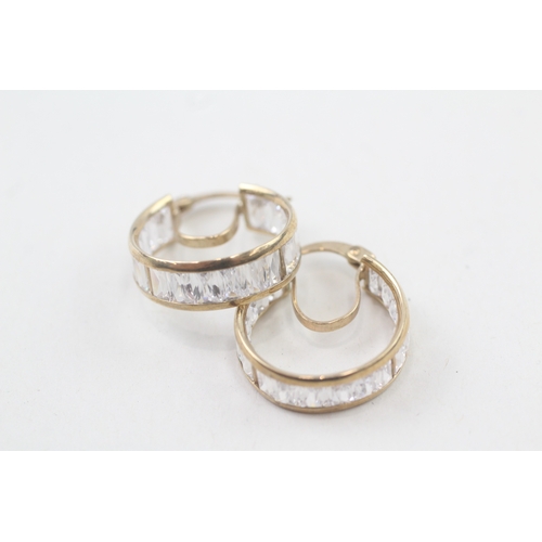 86 - 9ct gold cubic zirconia hoop earrings (4.9g)