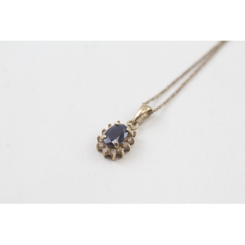 89 - 9ct gold sapphire & diamond cluster pendant necklace (1.4g)