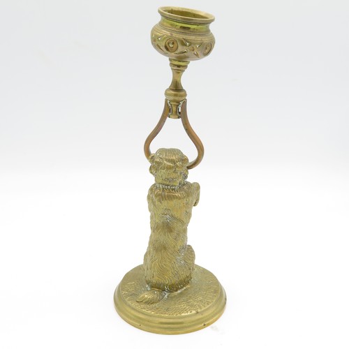 465 - Antique / Vintage BRASS Novelty Dog Terrier Unusual Candlestick (404g)