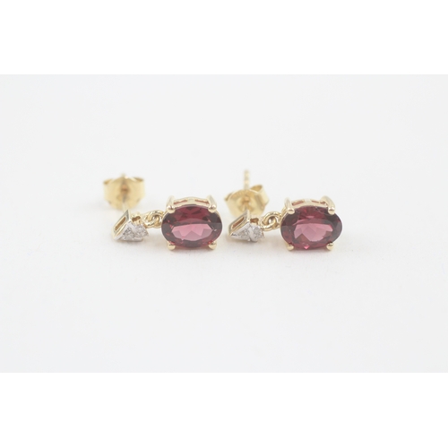 12 - 9ct gold tourmaline & diamond drop earrings (2.7g)