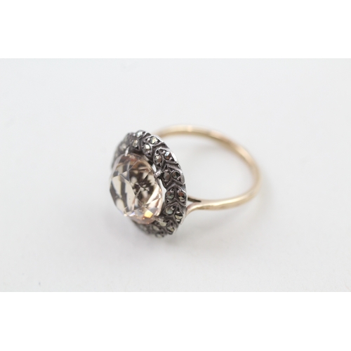 3 - 9ct gold & silver orange paste & marcasite dress ring (5.2g) Size  O