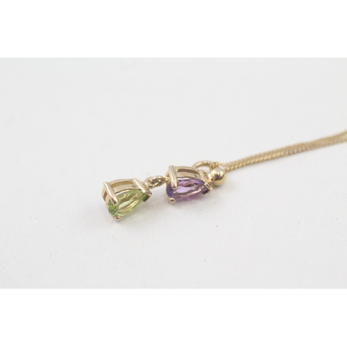 38 - 9ct gold amethyst & peridot two stone pendant necklace (1.5g)