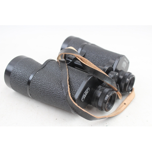 482 - Carl Zeiss Jena Jenoptum Multi-Coated 10x50w Binoculars Working w/ Original Case