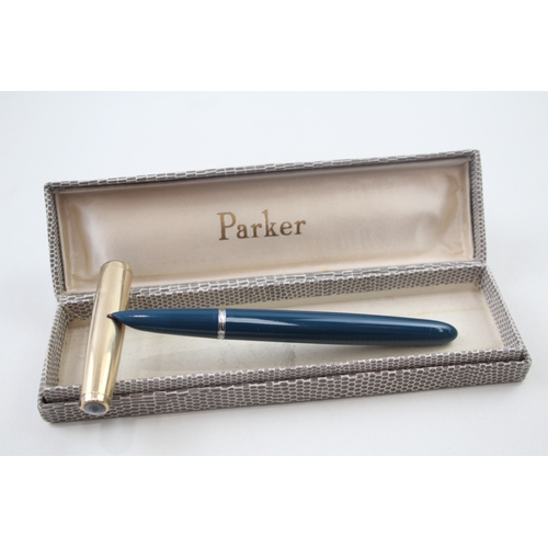 518 - Vintage Parker 51 Teal Fountain Pen w/ 14ct Gold Nib, Rolled Gold Cap WRITING