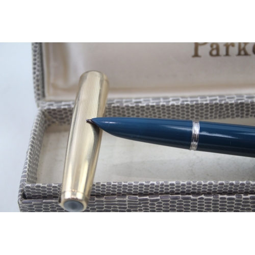 518 - Vintage Parker 51 Teal Fountain Pen w/ 14ct Gold Nib, Rolled Gold Cap WRITING