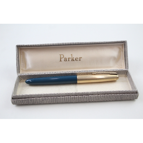 518 - Vintage Parker 51 Teal Fountain Pen w/ 14ct Gold Nib, Rolled Gold Cap WRITING