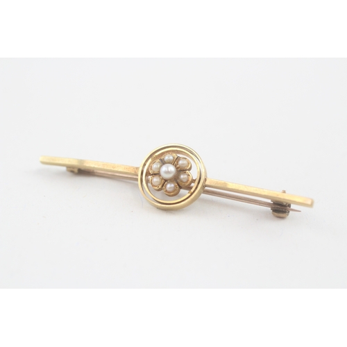 52 - 15ct gold antique seed pearl cluster brooch with a 9ct gold pin (3.6g)