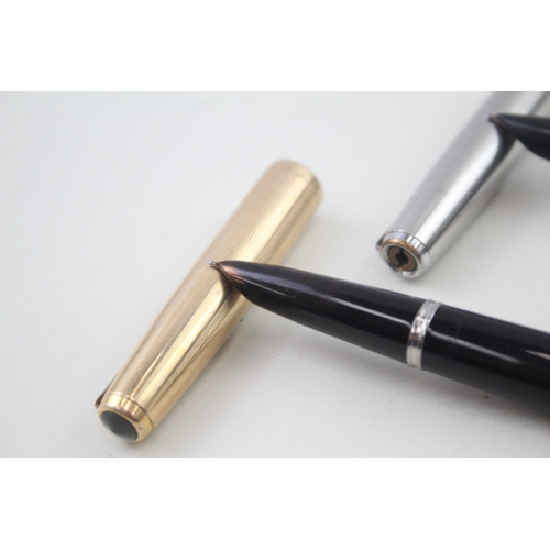 536 - 2 x Vintage Parker 51 Black Fountain Pens 14ct Gold Nibs WRITING