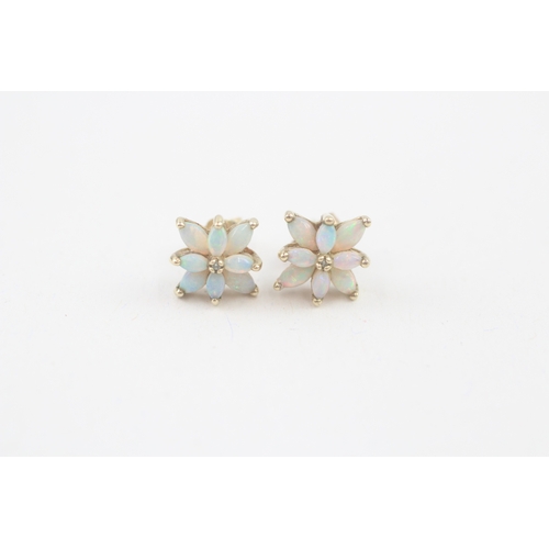 59 - 9ct gold opal & diamond cluster stud earrings (2g)