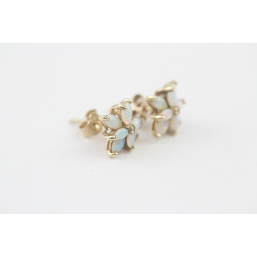 59 - 9ct gold opal & diamond cluster stud earrings (2g)