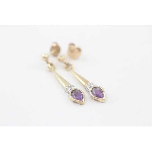 60 - 9ct gold amethyst drop earrings (2g)