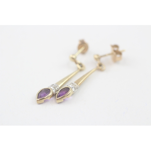 60 - 9ct gold amethyst drop earrings (2g)