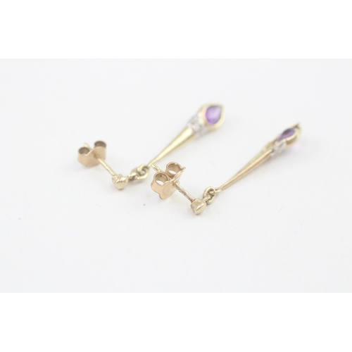 60 - 9ct gold amethyst drop earrings (2g)