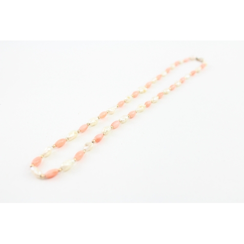 64 - 9ct gold coral & rice pearl necklace (7.1g)