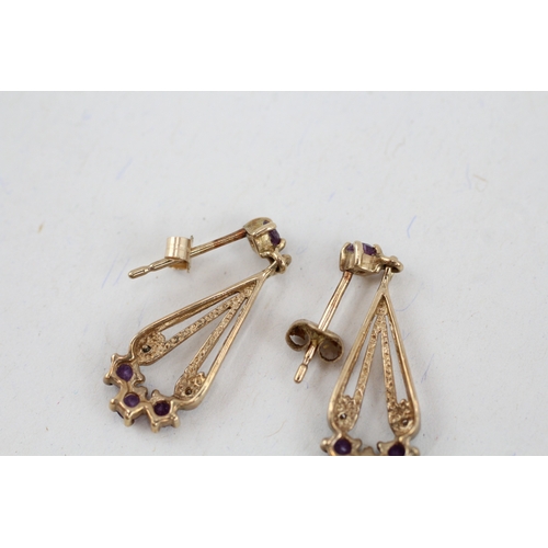 81 - 9ct gold amethyst & diamond drop earrings (1.3g)