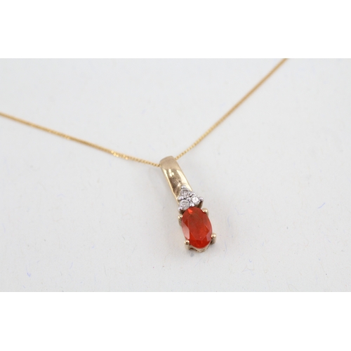 82 - 9ct gold fire opal and diamond set pendant necklace (1.1g)