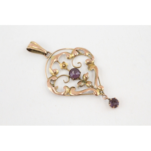 85 - 9ct gold amethyst set Edwardian pendant (1.6g)