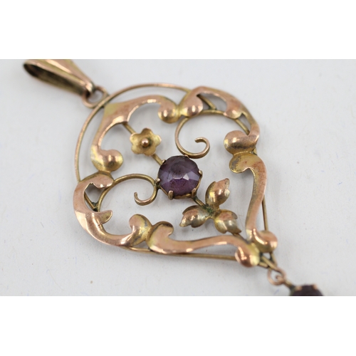 85 - 9ct gold amethyst set Edwardian pendant (1.6g)