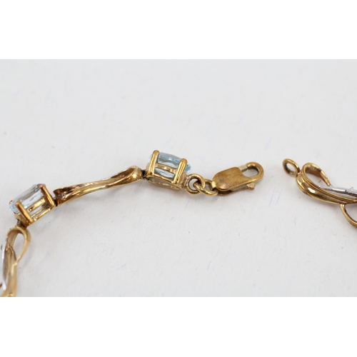 89 - 9ct gold topaz and diamond set line bracelet (5.8g)