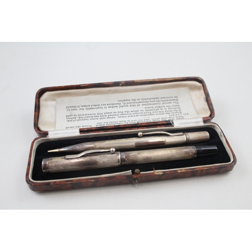 533 - Vintage 1941 Birmingham Sterling Silver Fountain Pen w/ 14ct Nib, Pencil (45g)