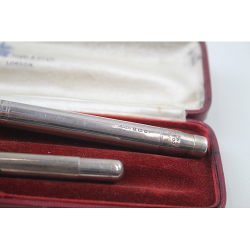 546 - MABIE TODD Swan 1936 London Sterling Silver Fountain Pen w/ 14ct Nib, Pencil 42g