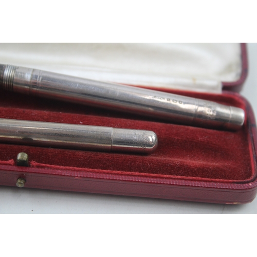 546 - MABIE TODD Swan 1936 London Sterling Silver Fountain Pen w/ 14ct Nib, Pencil 42g