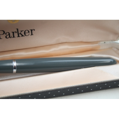 547 - Vintage Parker 51 Grey Fountain Pen w/ 14ct Gold Nib, .925 Sterling Cap, Box Etc