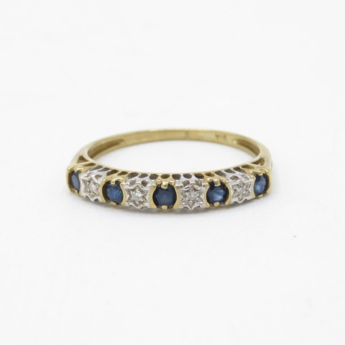 55 - 9ct gold sapphire and diamond half eternity dress ring (1.4g) Size  O 1/2