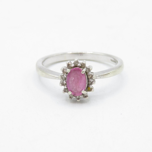 79 - 9ct gold pink sapphire & diamond cluster ring (2.4g) Size  N