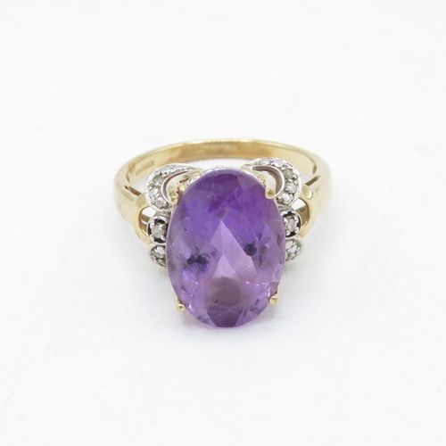 109 - 9ct gold amethyst and diamond cocktail ring (3.9g) Size  O