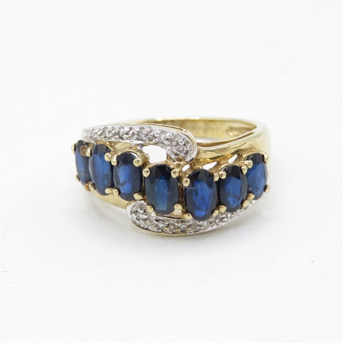 129 - 9ct gold sapphire and diamond cocktail ring (3.1g) Size  L