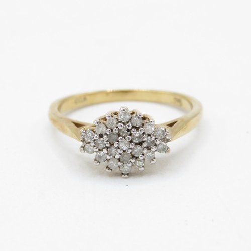 145 - 9ct gold diamond cluster ring (2.2g) Size  N