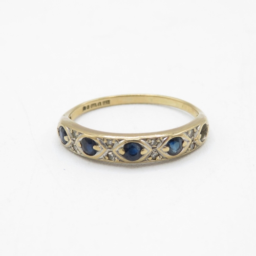 161 - 9ct gold vintage sapphire and diamond half eternity dress ring *as seen* (1.5g) Size  N