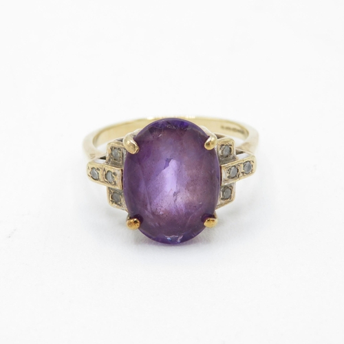 167 - 9ct gold art deco style amethyst & diamond dress ring (4.3g) Size  Q