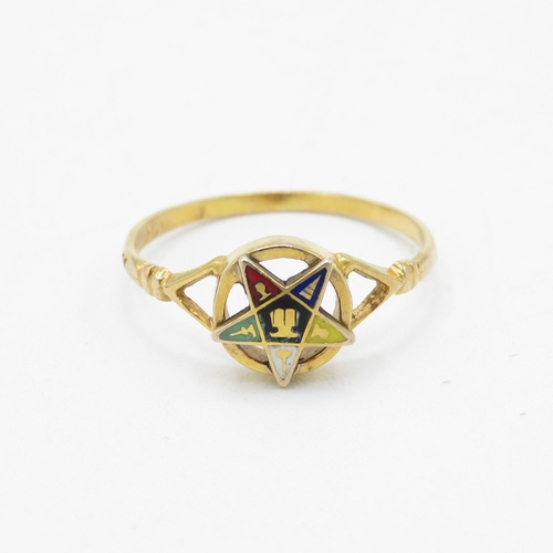 178 - 9ct gold vintage enamel masonic ring (1.5g) Size  P 1/2