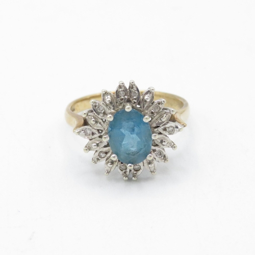 180 - 9ct gold vintage topaz and diamond halo cocktail ring (3.5g) Size  O